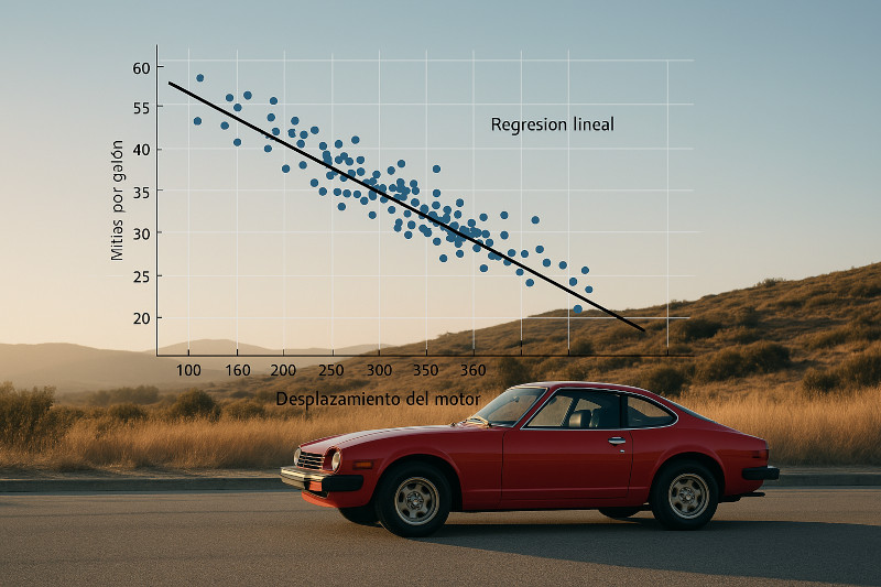 Imagen sobre la regresión lineal de auto mpg donde se ve un vehículo y viendo como se predice el consumo de combustible