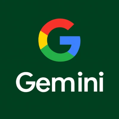 Logotipo de Google Gemini sobre fondo verde Logotipo de la inteligencia artificial Gemini de Google. En la parte superior aparece la ic贸nica letra "G" multicolor (rojo, amarillo, verde y azul) de Google, y debajo la palabra "Gemini" en tipograf铆a blanca y limpia. Todo el conjunto est谩 centrado sobre un fondo cuadrado de color verde bosque oscuro.
